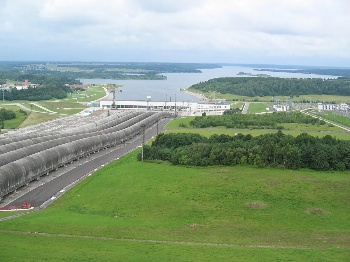 The Kruonis Pumped Storage Plant beside its reservoir.