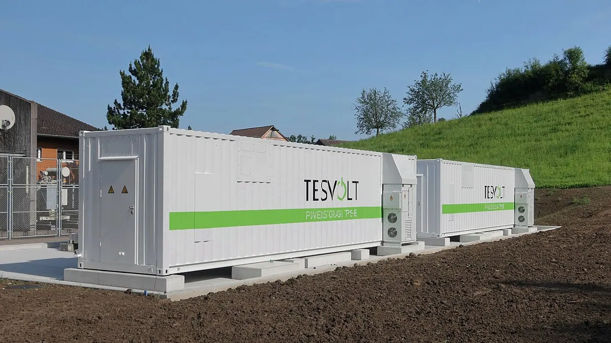A Tesvolt battery energy storage system installed at Rheineck.
