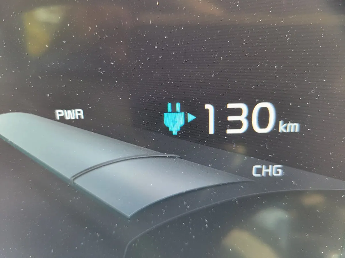 An electric car display showing driving and energy information.