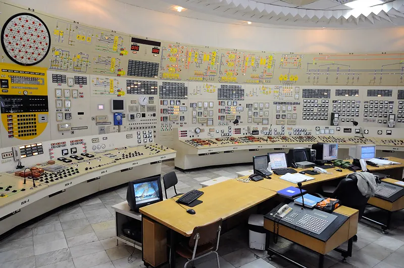 An operating control room with panels and instrumentation at Kozloduy power station.