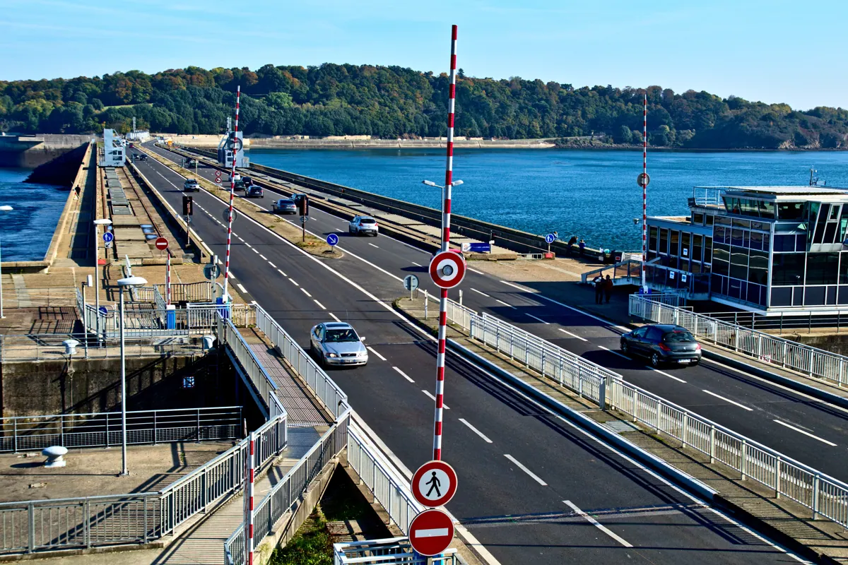 The Rance tidal power station spans an estuary.