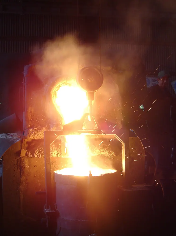 Industrial equipment inside a metalworking factory.
