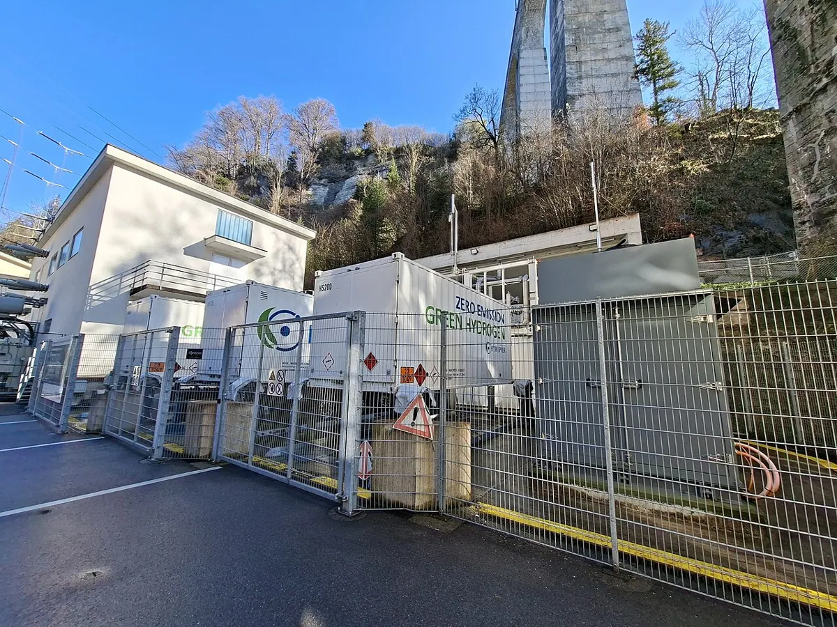 The green hydrogen production installation at Kubel power plant in Sankt Gallen.