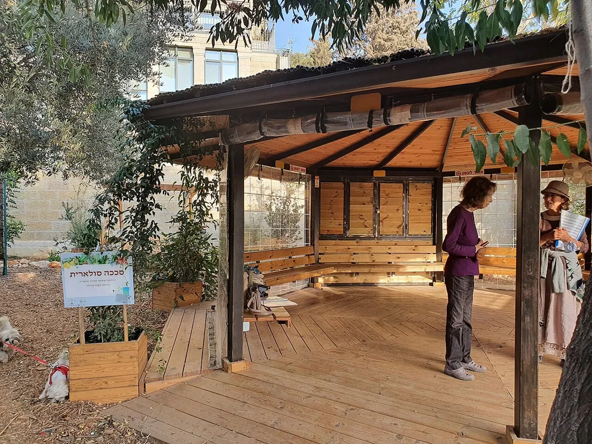 A solar-powered shed in a community garden at the Museum of Nature in Jerusalem.